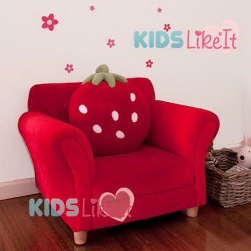 GIRLS Wooden Red Fleece STRAWBERRY SOFA COUCH w-CUSHION