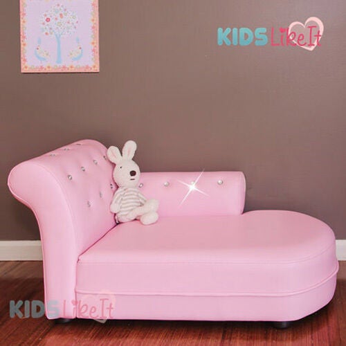 Kids PVC Leather Crystal Chaise Lounge in Pink