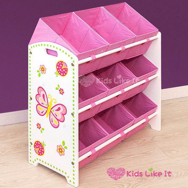 Kids Wooden Toy organize shelf in Pink & White Butterfly