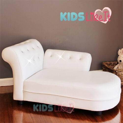 Small Kid's PU Leather Stud Chaise Lounge in White