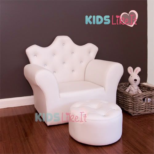 White PVC Leather Princess Crystal Kids Sofa