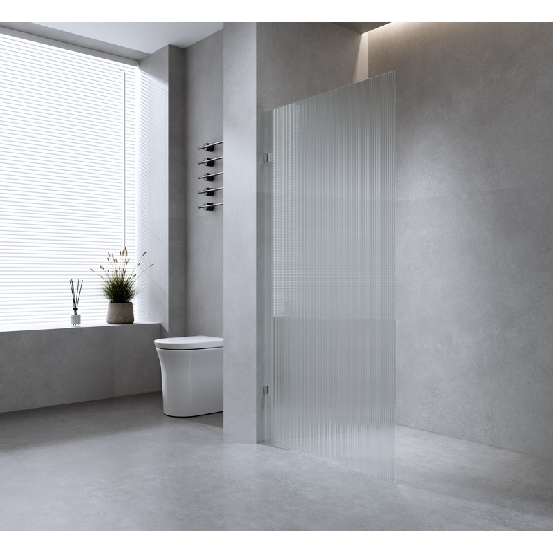 70cm Reeded Glass Shower Screen with White Wall & Floor F Brackets main image 1