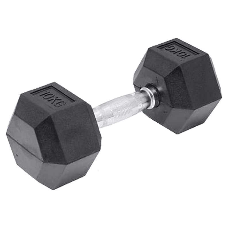 10KG Commercial Rubber Hex Dumbbell Gym Weight Fitness World Wide