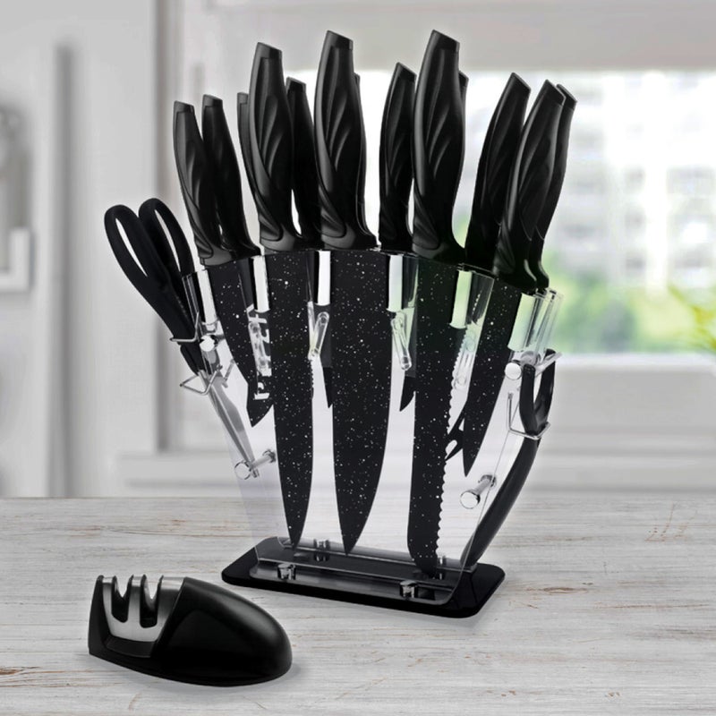 Rainbow Knife Set 18 Pcs Kitchen Knives Set Sharp Stainless Steel Knife  Sets Contain 8 Steak Knives Sharpener Peeler Clear Acrylic Stand Beautiful