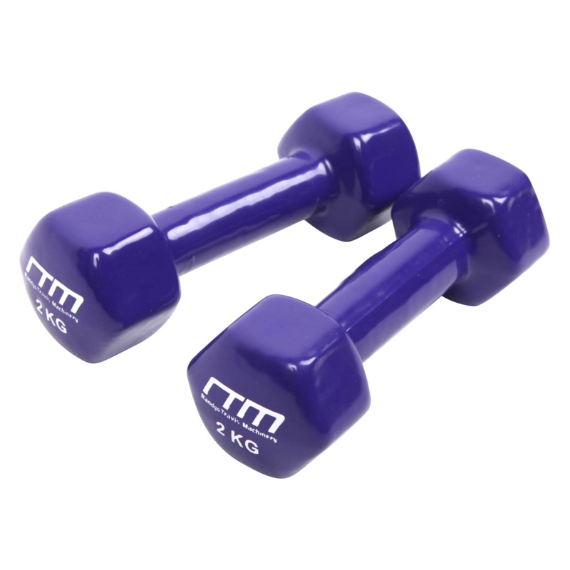 2kg Dumbbells Pair PVC Hand Weights Rubber Coated - Fitness World Wide