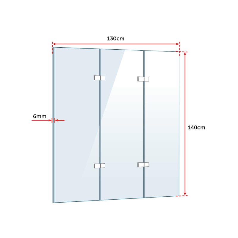 3 Fold Chrome Folding Bath Shower Screen Door Panel 1300mm X 1400mm