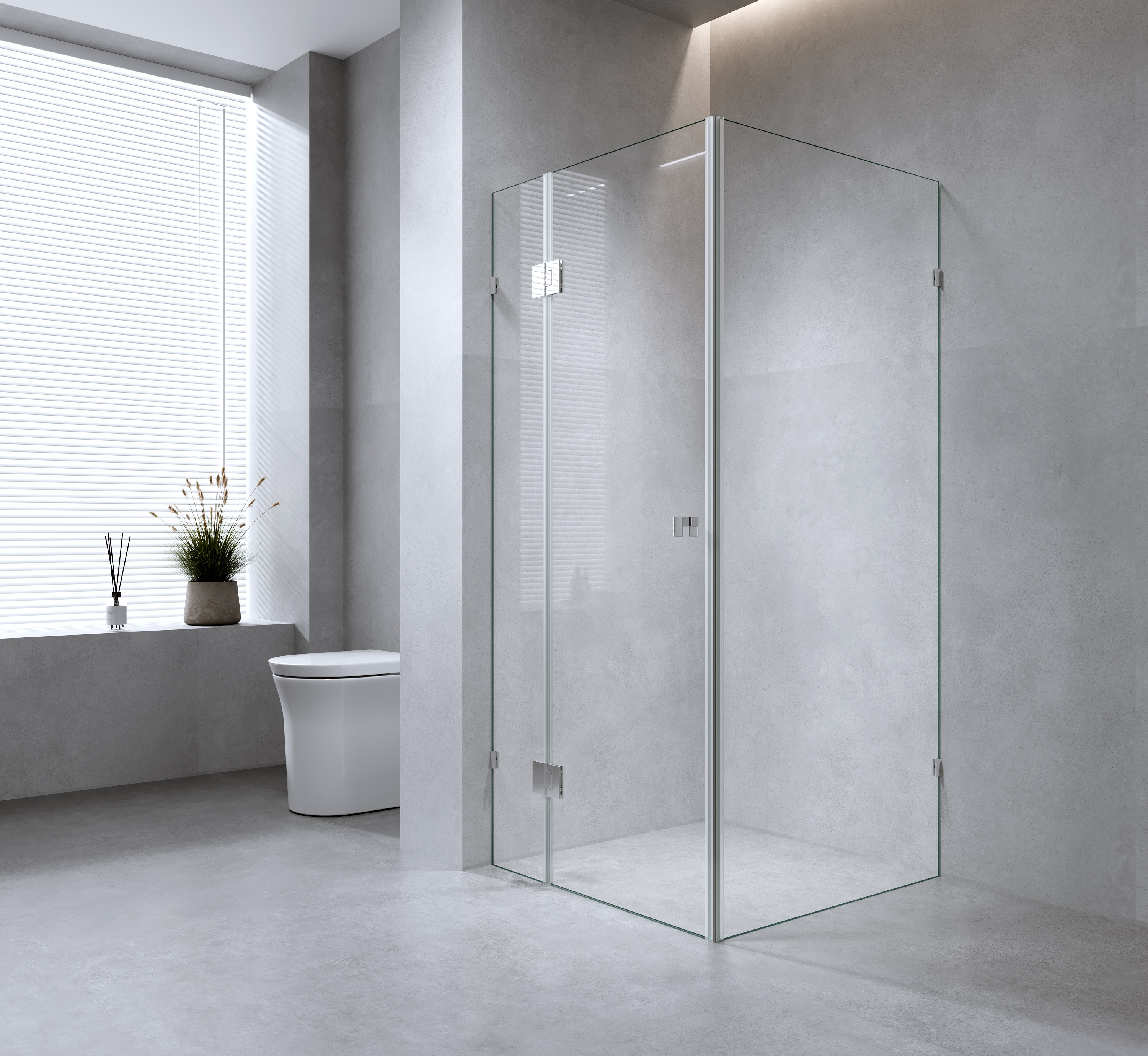 100x110cm Double Door Corner Shower Screen ??Chrome Wall F-Brackets, SS Hinges & Square double pull Handle main image 0