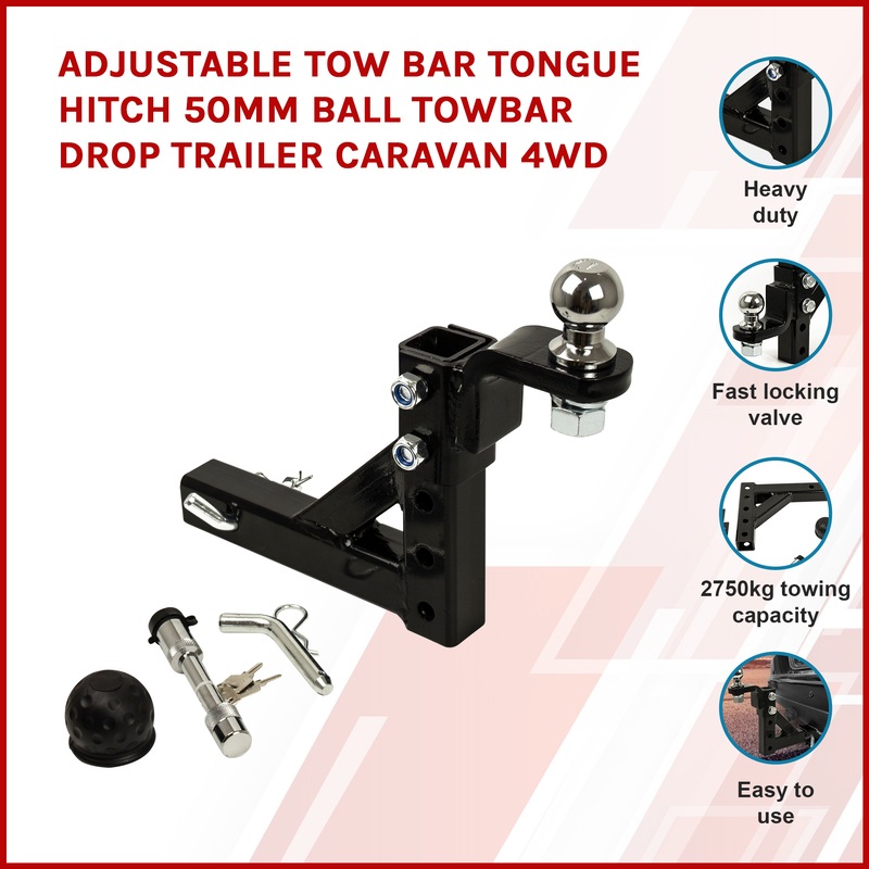 Buy Adjustable Tow Bar Tongue Hitch 50mm Ball Towbar Drop Trailer