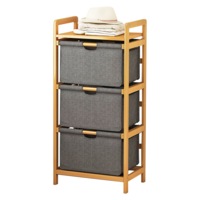 Bamboo Shelf with Storage Hamper - Wooden Bamboo Removable Bags