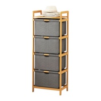 Bamboo Shelf with Storage Hamper - Wooden Bamboo Removable Bags