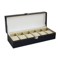 6 Slot Mens Watch Display Case Box Black PU Leather