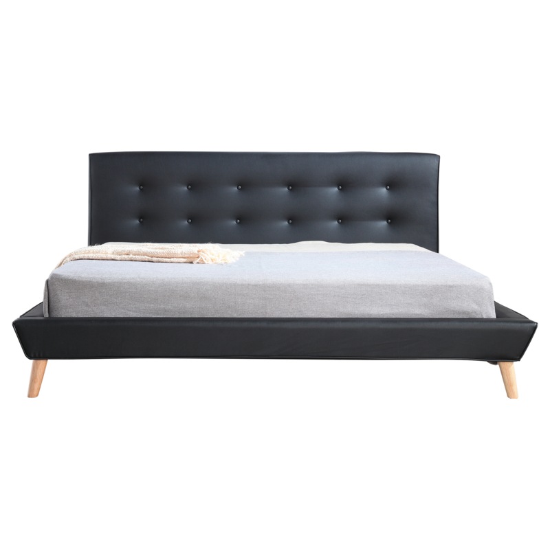 Buy King PU Leather Deluxe Bed Frame Black MyDeal