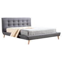 Queen Linen Fabric Deluxe Bed Frame Grey