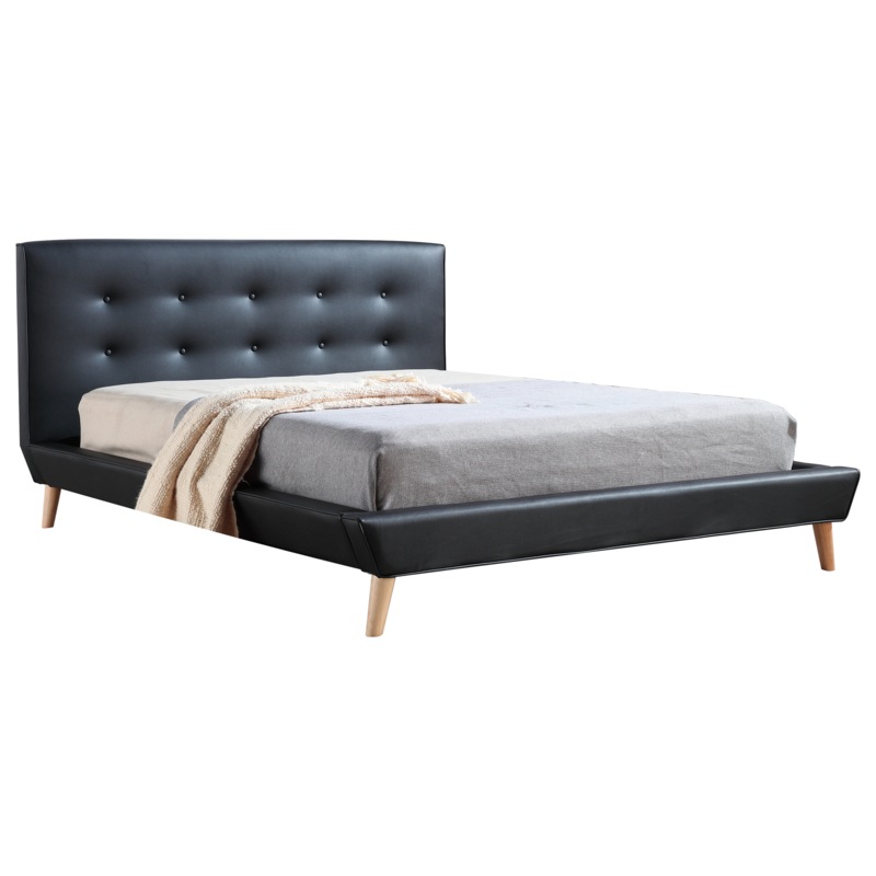 Queen PU Leather Deluxe Bed Frame Black MyDeal