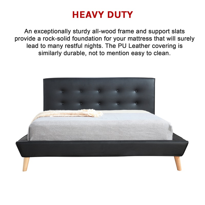 Buy Queen PU Leather Deluxe Bed Frame Black MyDeal