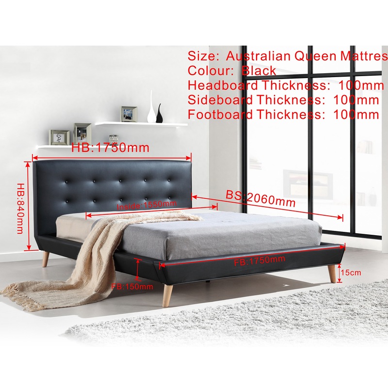Buy Queen PU Leather Deluxe Bed Frame Black MyDeal