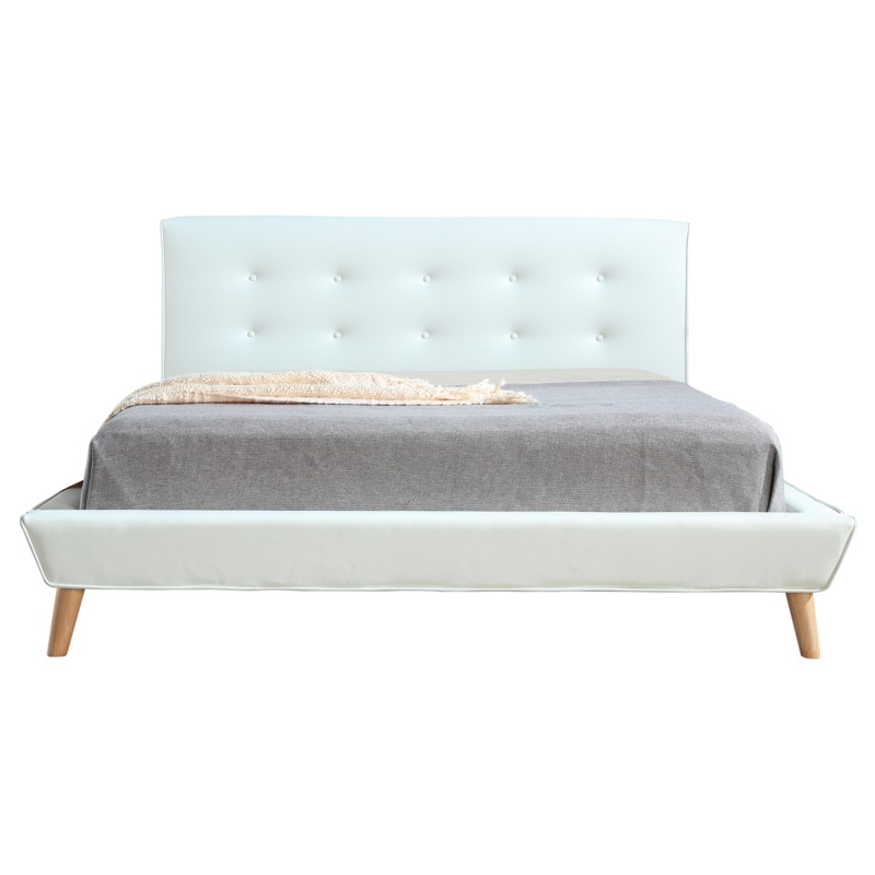 Buy Queen PU Leather Deluxe Bed Frame White MyDeal