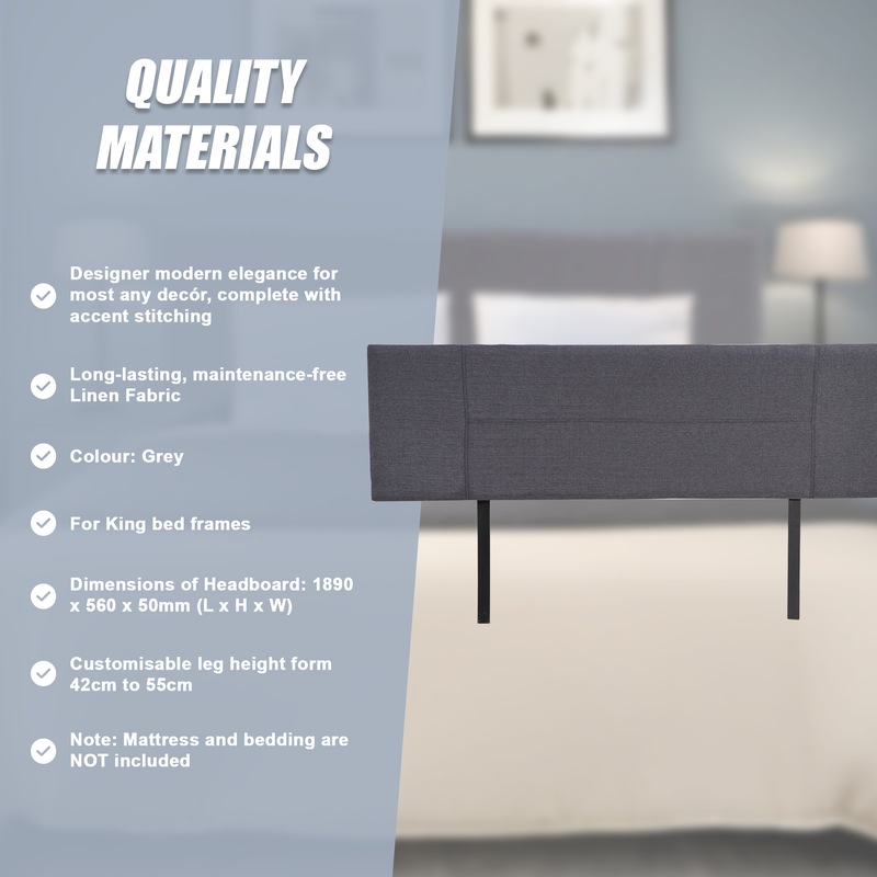 Buy Linen Fabric King Bed Headboard Bedhead Grey MyDeal
