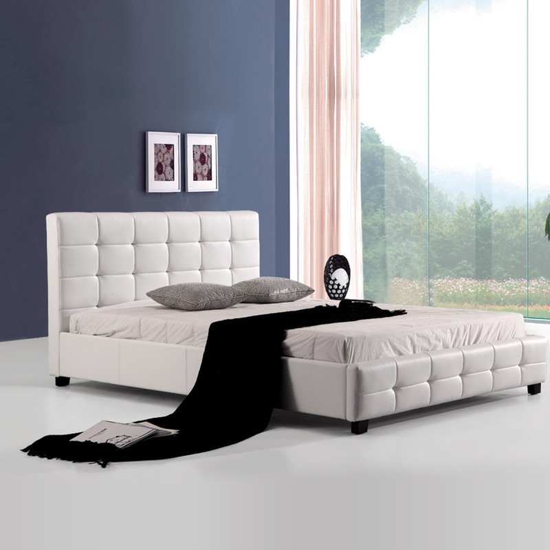 Buy Queen PU Leather Deluxe Bed Frame White MyDeal