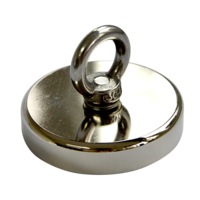 Round Neodymium Fishing Magnet with Countersunk Hole and Eyebolt, 500 LBS pull