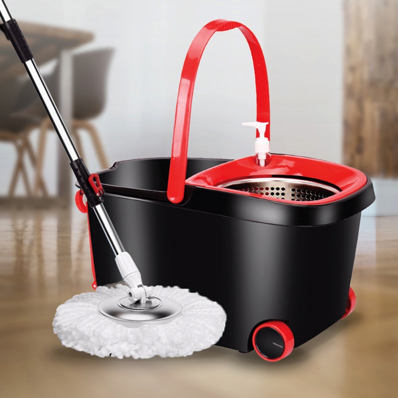 Buy Spin Rotating Mop and Bucket Set with Wheels and 4 Microfibre Mop ...