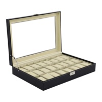 Watch Box - 24 Slot Luxury Display Case With Framed Glass Lid