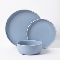 Cadence & Co. Muse 12-Piece Dinner Set Matte Glaze Sky Blue & White 4 person