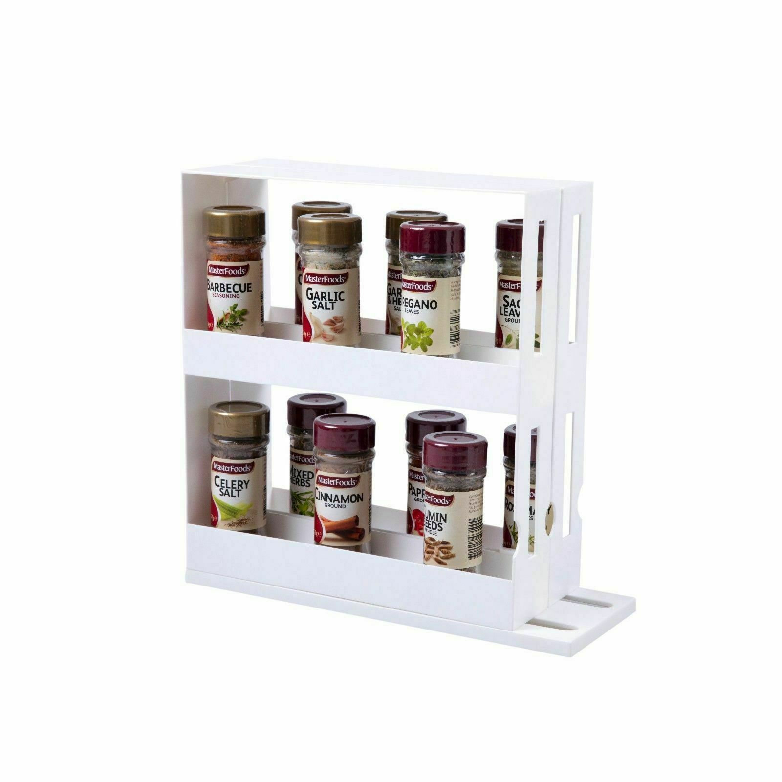 Gourmet Kitchen Slide And Store Spice Jar Cabinet Organiser Rack - White