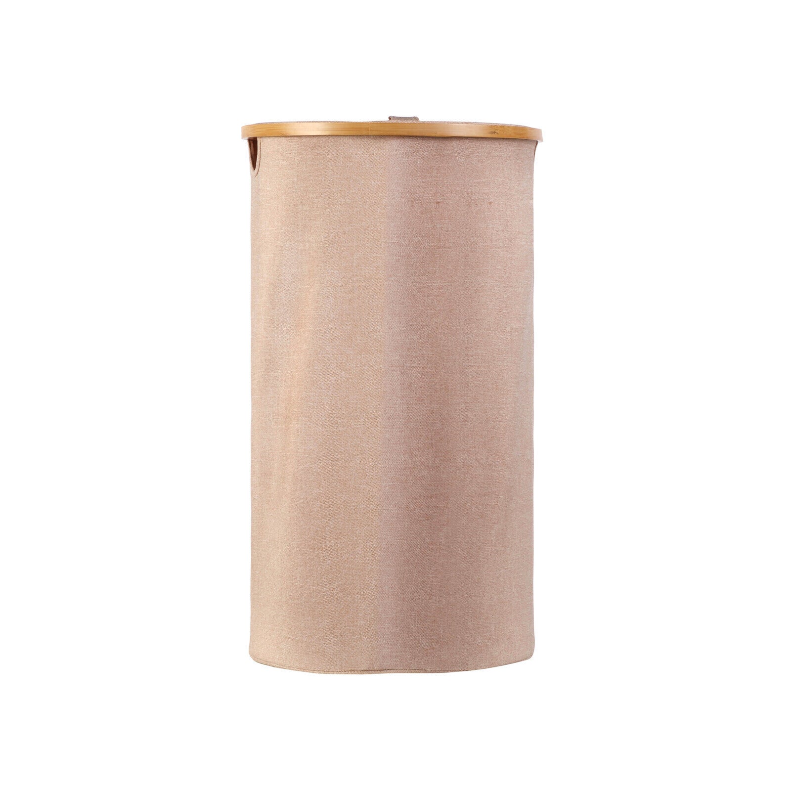 Sherwood Home Tall Round Linen and Bamboo Laundry Hamper with Cover Rose Gold 38x38x67cm
