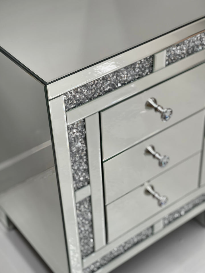 Buy 2 x 3 Drawers Crushed Diamond Bedside Table MyDeal