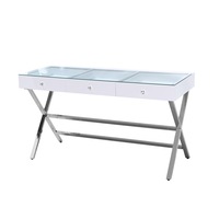 3 Drawers Clear Glass Top Table - White