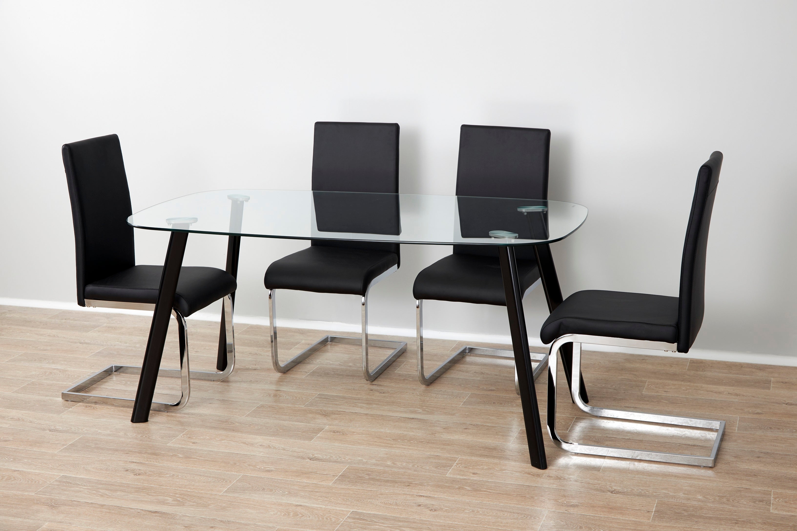 Black Legs Dining Table + 4x Black PU Leather Chairs