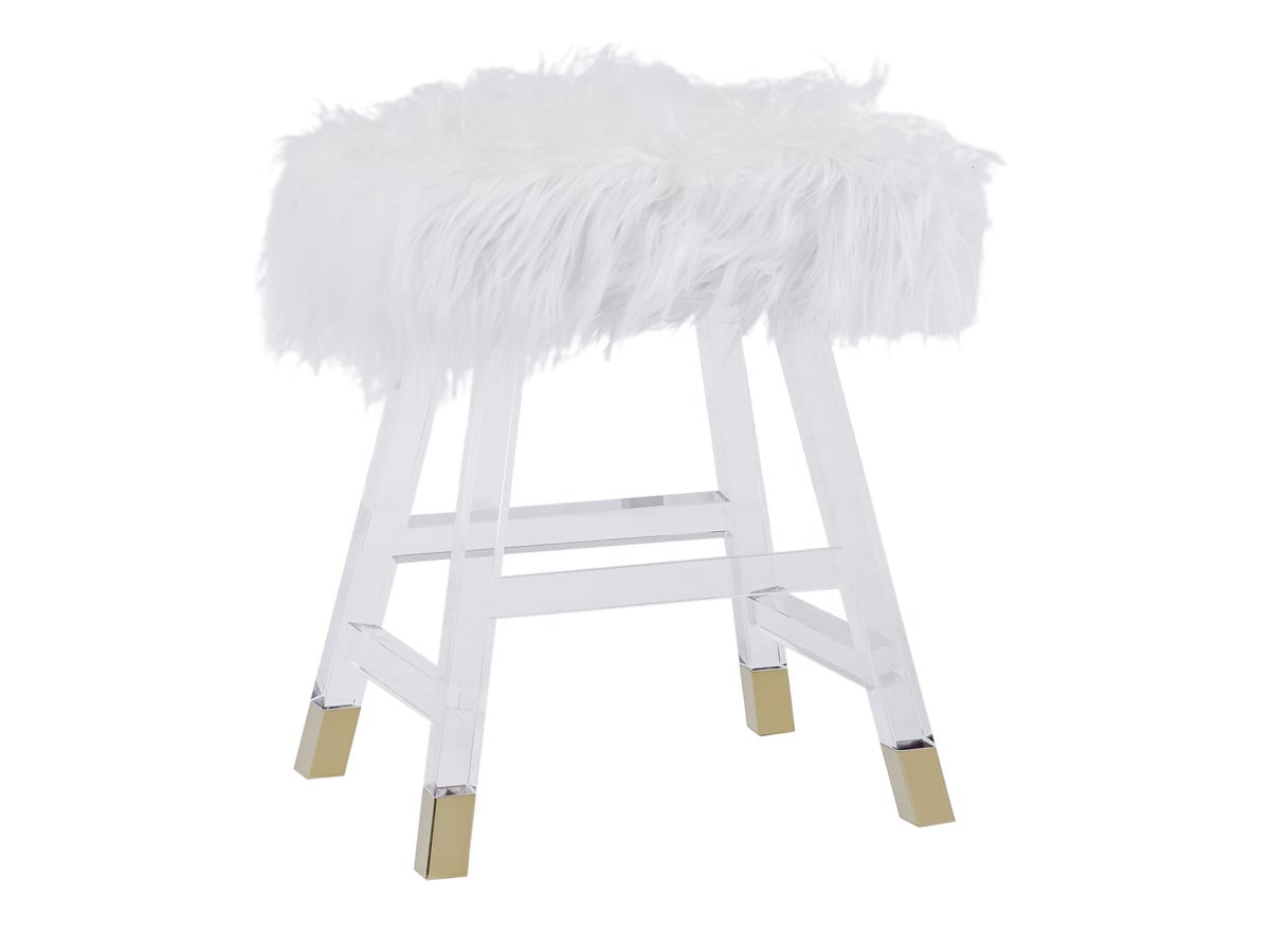 Furry Top Acrylic Makeup Stool in White