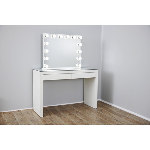 13 Drawers Mirrored See Through Vanity Table with Clear Glass Top MyDeal