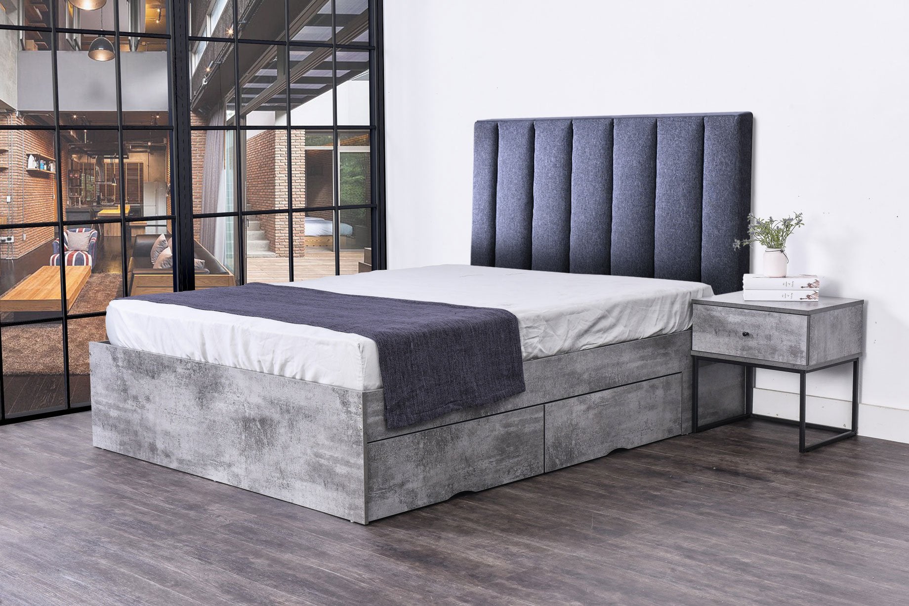 Dustin 4 drawers storage platform bed, iron slate | Buy Queen Bed Frame