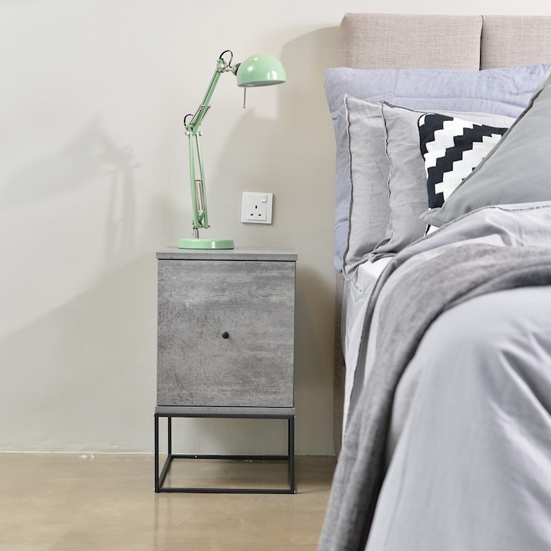 Buy Zola bedside table with drawer (timber or metal frame) iron slate MyDeal