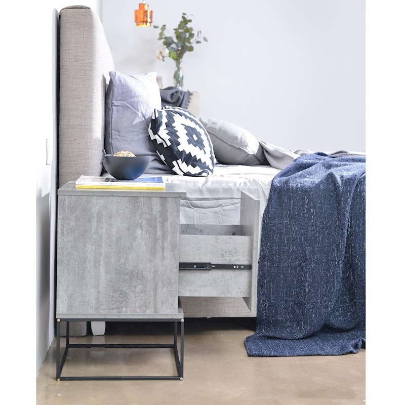 Buy Zola bedside table with drawer (timber or metal frame) iron slate MyDeal