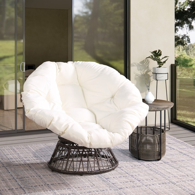 Buy Amy Swivel Papasan Brown Wicker Indoor/Outdoor Moon Chair with ...