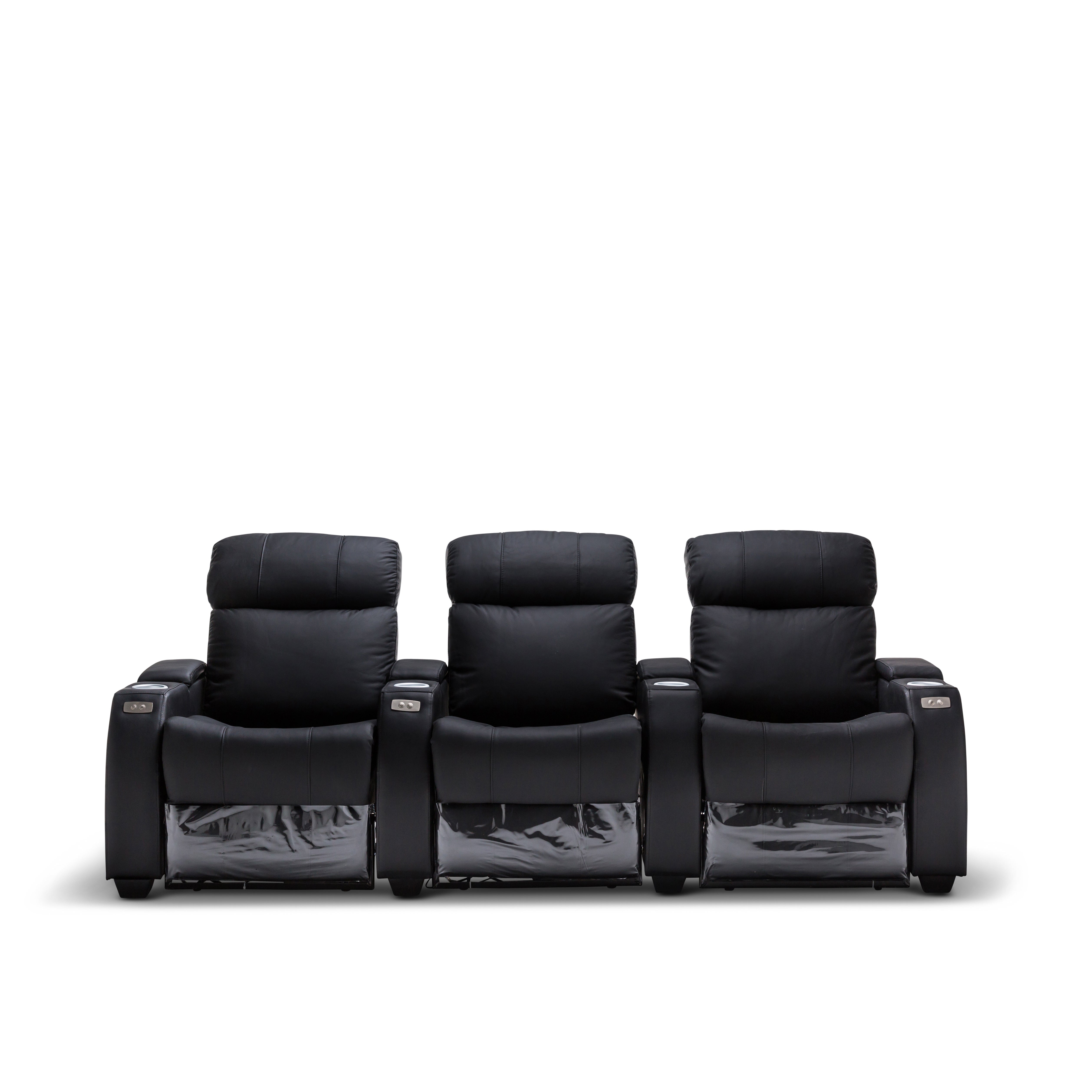 Anna Black Leather Electric Recliner Home theatre Lounge Suite - 3 Seater