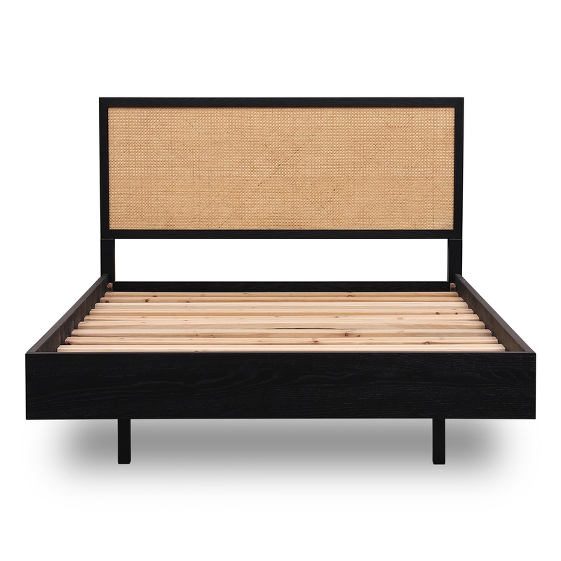 Buy Java Messmate Veneer and Rattan Queen Bed Black Stain with Solid