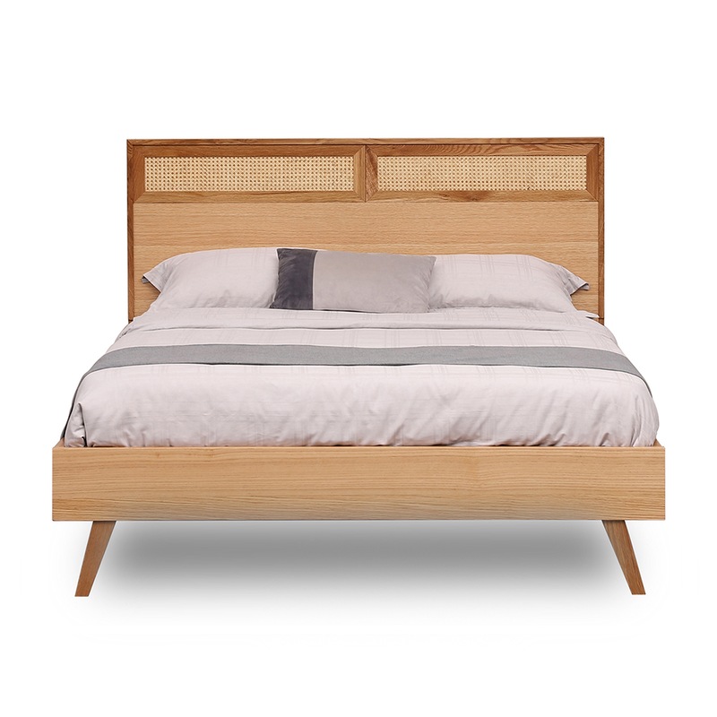 Buy Jennel Oak & Natural Rattan Queen Bed Rattan Headboard Solid Timber Slats MyDeal