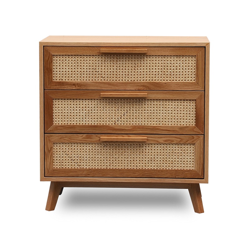 Buy Jennel Rattan Messmate Veneer Tallboy 3 Drawers Clear Finish Rattan