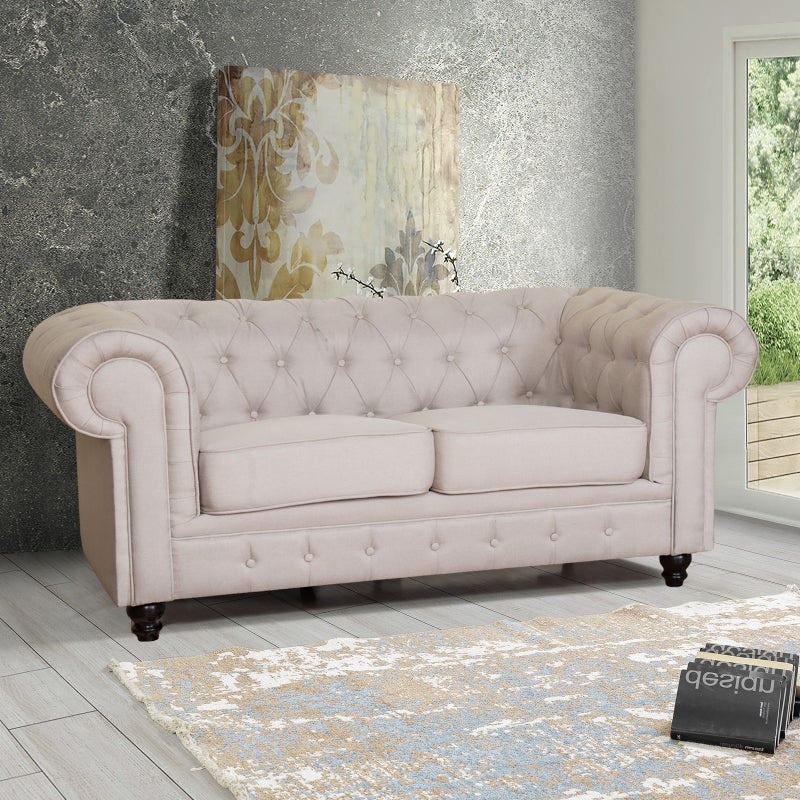 Buy Cleo Chesterfield Styled Design 2 Seater Sofa Couch Fabric Beige Color Mydeal 