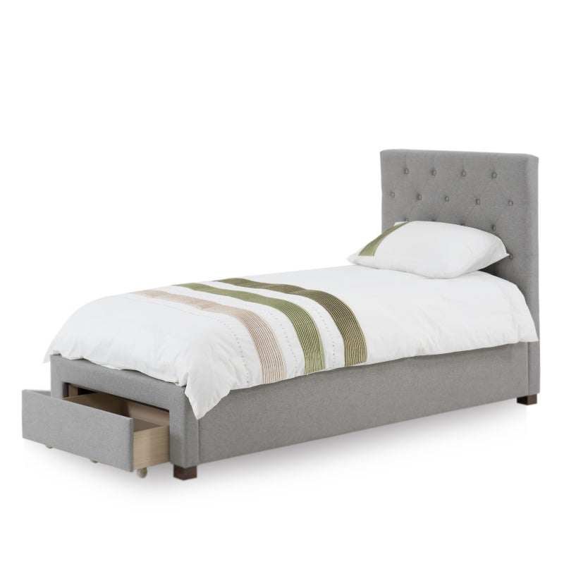 Poppy Fabric King Single Size Bed Frame, Upholstered Bed Frame King Single