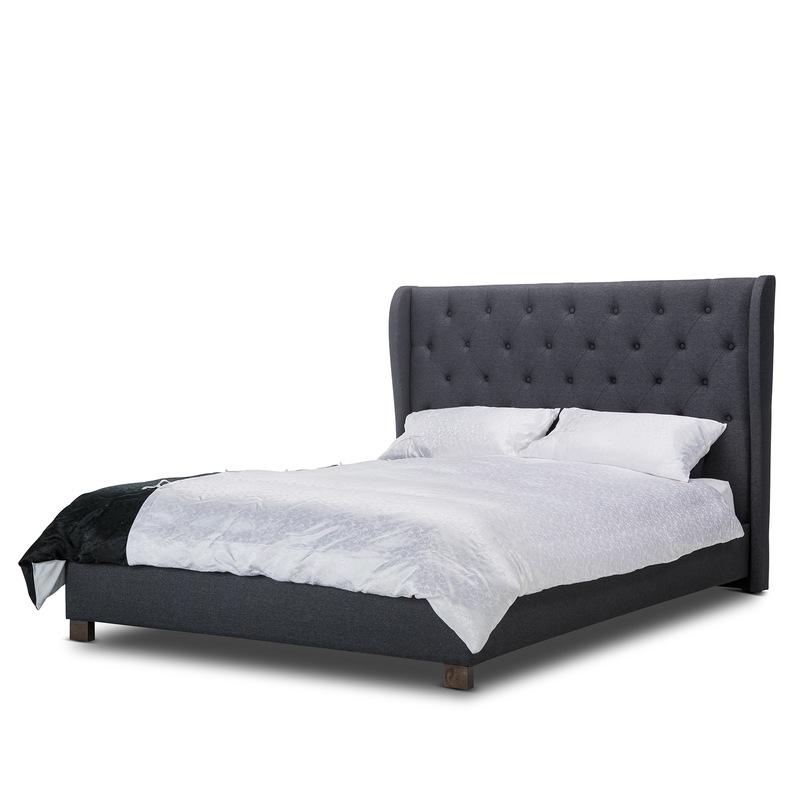 Buy Rhea Wingback Dark Grey Double Fabric Bedframe MyDeal