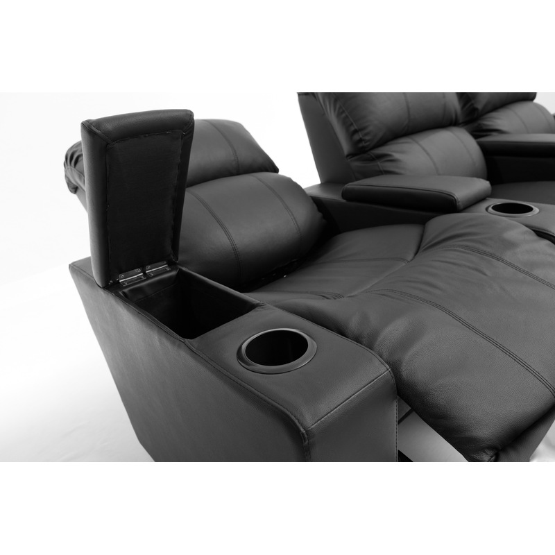Buy Sophie Black Leather 3 Seater Recliner Home Theater Lounge MyDeal