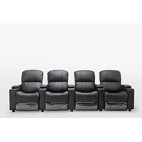 Sophie Black Leather 4 Seater Home Theatre Recliner Lounge Suite