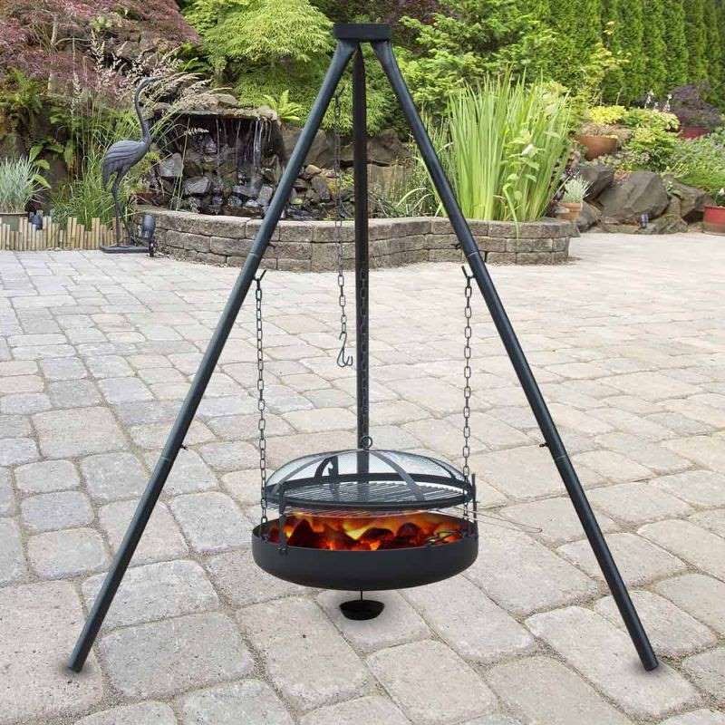 Parma 2-in-1 Outdoor Hanging Fire Pit & Grill Black - MyDeal