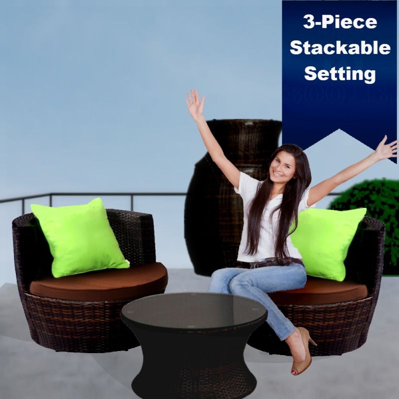 3P Stackable Space Saver Outdoor Patio Furniture MyDeal