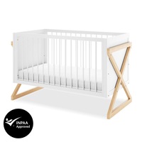 Aldwin Solid Pine Adjustable X-Leg Nursery Convertible Baby Cot White Natural